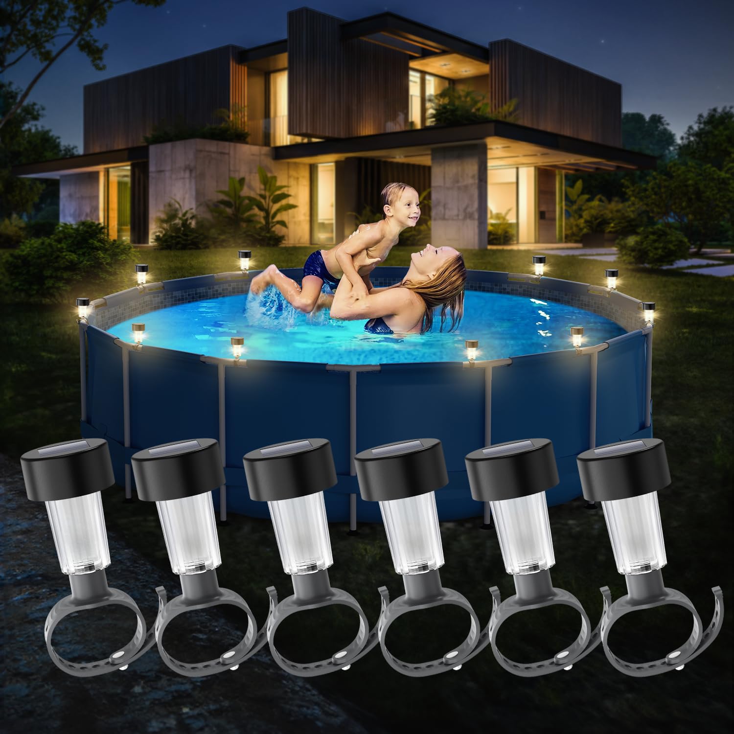 Pond Light Submersible - 6er-Pack Solar-Pool-Lichtrahmen auf dem Boden für