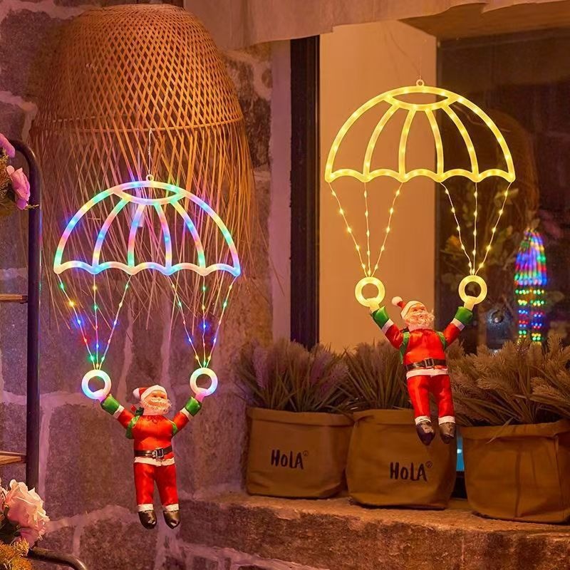 Outdoor Lighting Xmas - LED-Lichterkette mit Weihnachtsmann-Fallschirm, Buchstaben-PE-Draht Hängelampe für
