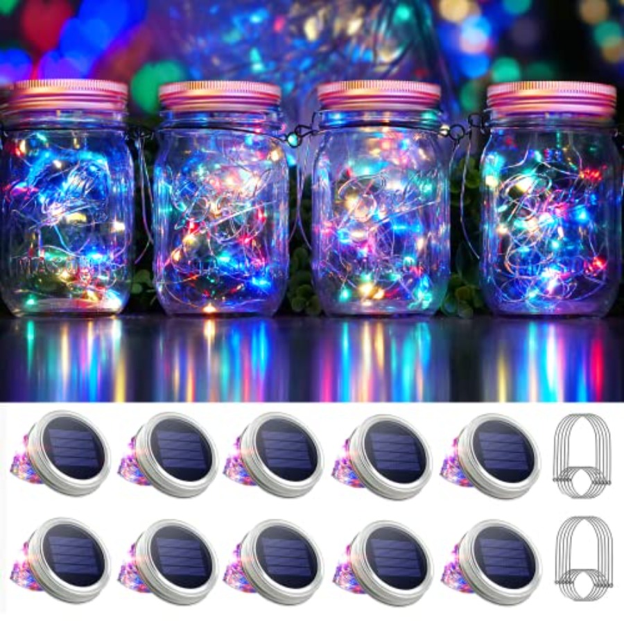 Solar Fairy String - 30 LED 10er-Pack Einmachglas-Lichter mit Aufhängern