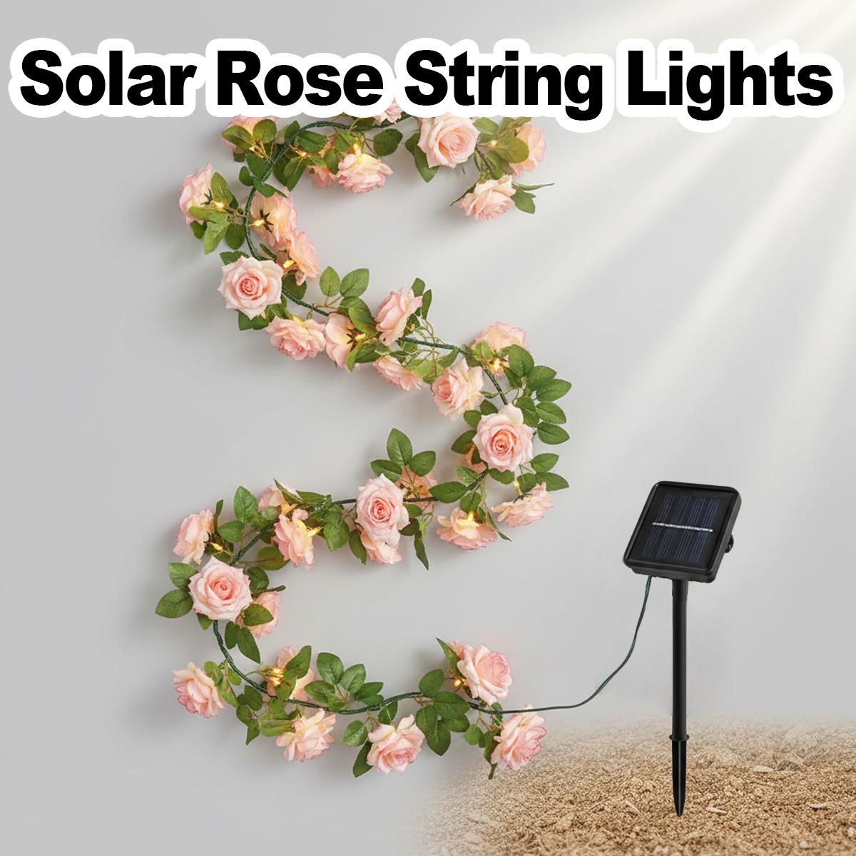Solar Fairy String - Solar-Rosenranken-Lichterkette IP65 Wasserdicht Warmweiß Künstliche Blüten