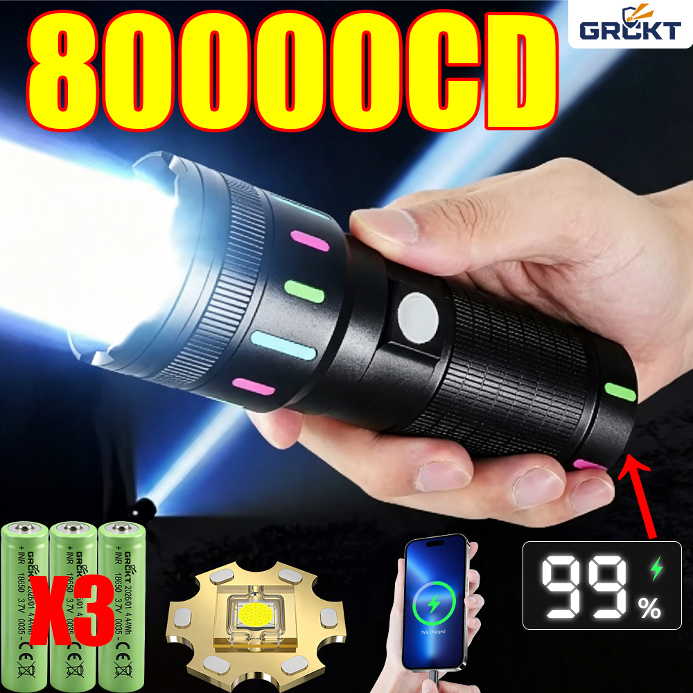 Outdoor Lighting Quality - 80000CD Leistungsstärkste LED-Taschenlampe Hochleistungs-Taktische Jagd-Taschenlampe Wiederaufladbare