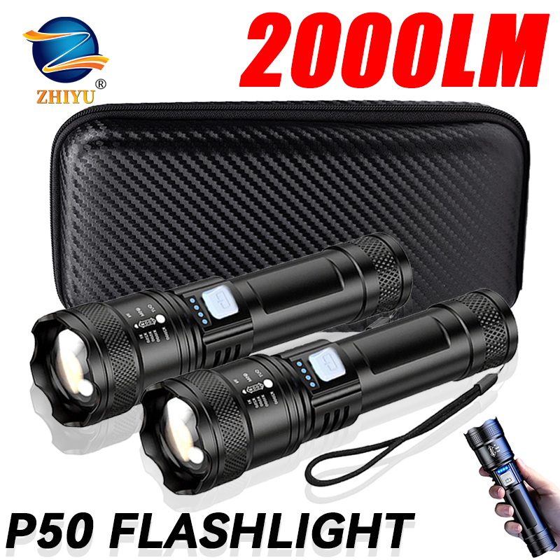 Outdoor Lighting Quality - Taktische LED-Taschenlampe, 2000 lm, USB wiederaufladbar,