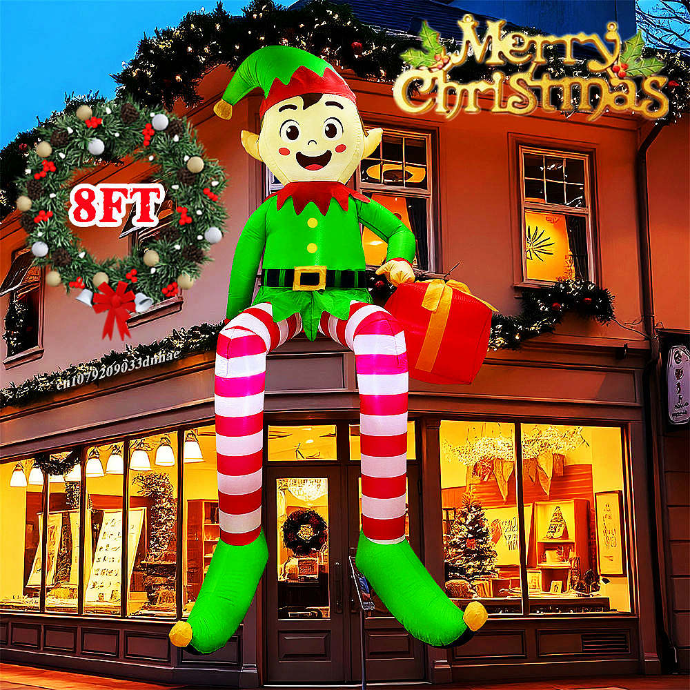 Outdoor Lighting Xmas - 8FT/2,4M Weihnachts-Schlauchboote, sitzende Elfen-Außendekorationen mit LED-Leuchten