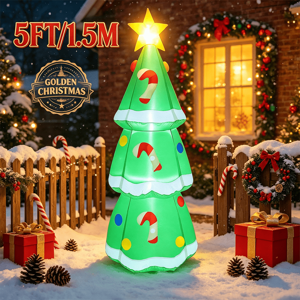 Outdoor Lighting Xmas - 5FT/1,5M Weihnachts-Aufblasbarer DIY-Weihnachtsbaum mit LED-Beleuchtung für